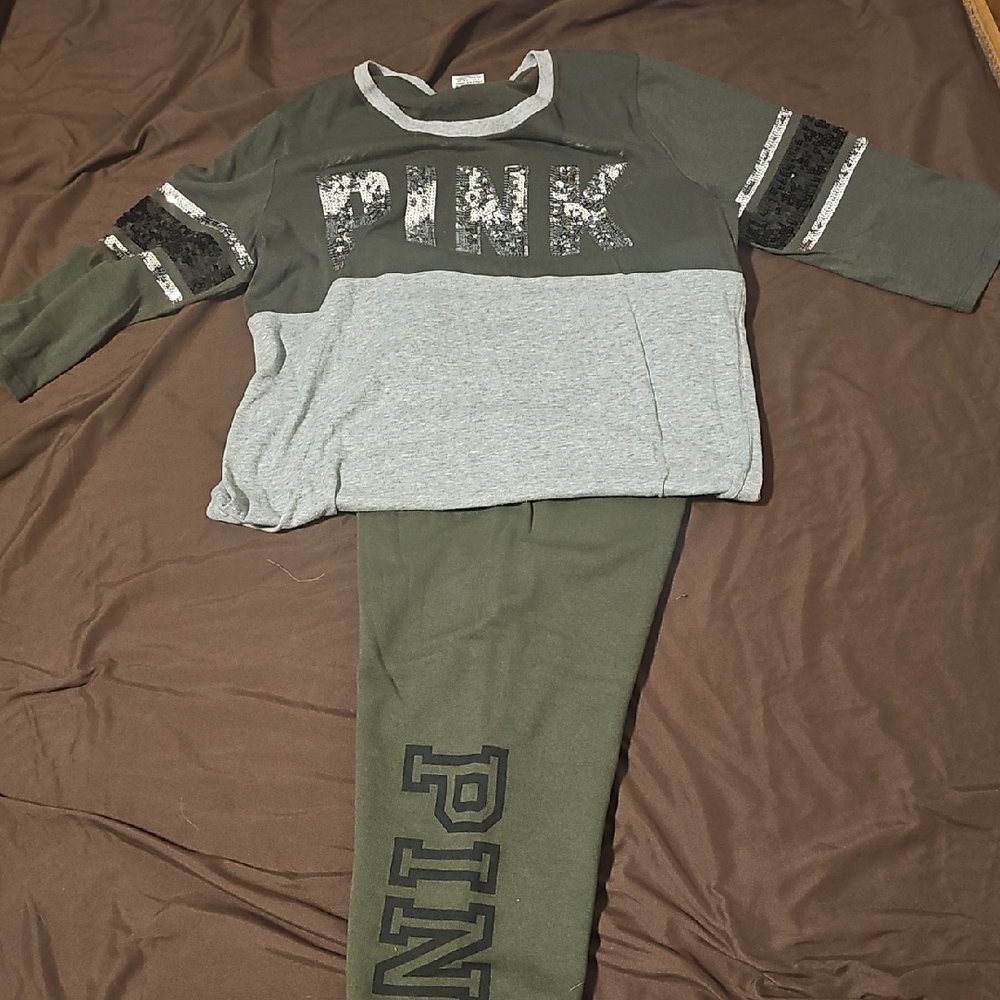 Victoria's Secret and Green And Gray Track Pants & Joggers Set M/L